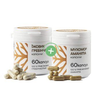 Нервова система | Мухомор Червоний, 60 капсул + Їжовик Гребінчастий, 60 капсул SET-NS-AMR60C-HER60C фото